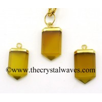 Yellow Chalcedony / Onyx Small Flat Pencil Gold Electroplated Pendant
